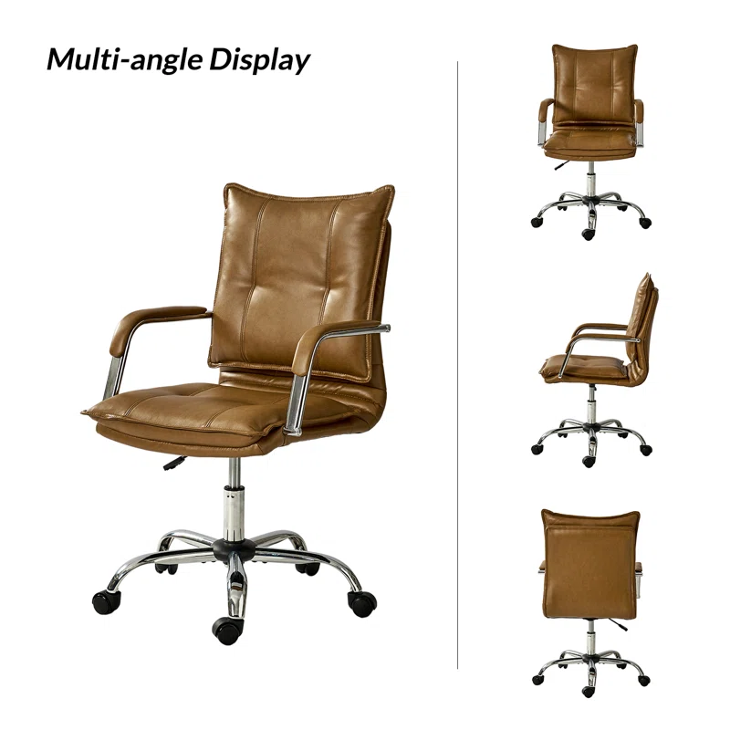 Lundgren Modern Faux Leather Swivel Task Office Chair with Tufted Back - Image 3