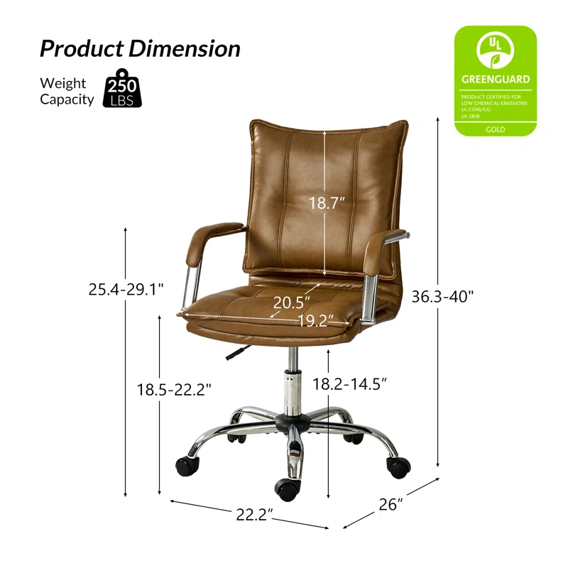 Lundgren Modern Faux Leather Swivel Task Office Chair with Tufted Back - Image 2