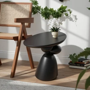20" Stone-Inspired Fiberglass Oval End Table & Side Table, Solid Construction No Assembly Accent Table For Living Rooms & Bedrooms